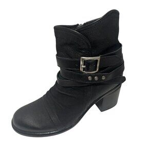 Miz Mooz Jaycee Black Leather Boots Distressed Moto Western 37 6.5-7 NEW